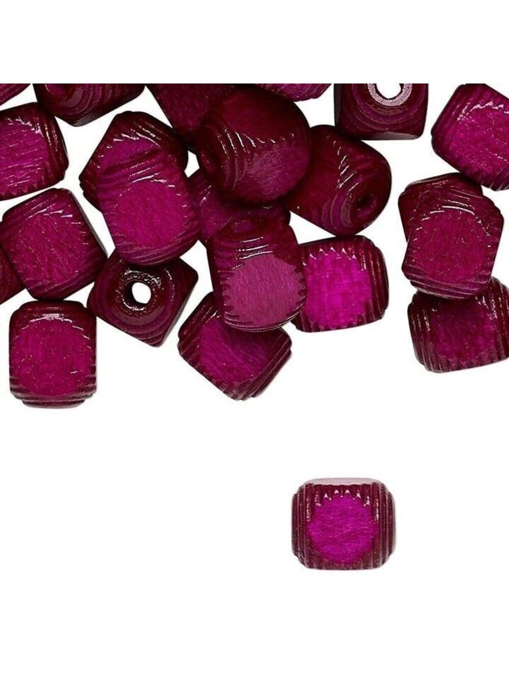 Vintage German Art Deco Geometric Carved Lines Wood Beads Magenta Purple